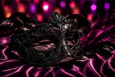 Black Venetian masquerade mask symbolising privacy, discretion and safety in the lifestyle.