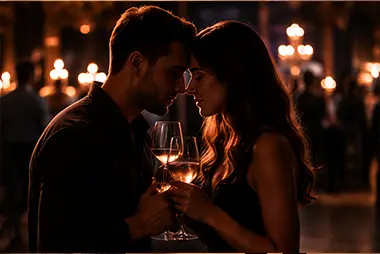 Couple sharing a romantic moment together, representing communication, trust and relationships.